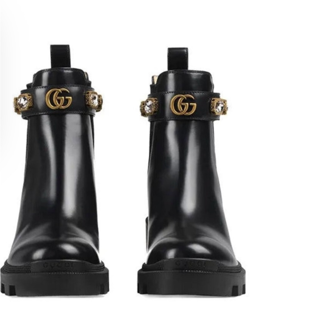 New Authentic Gucci GG rhinestones strap ankle boots